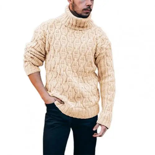 2021 Winter Warm Thick Woolen Sweaters Men Casual Knitted Turtleneck Jumper Tops Men's Fashion Solid Long Sleeve Ribbed Sweater
