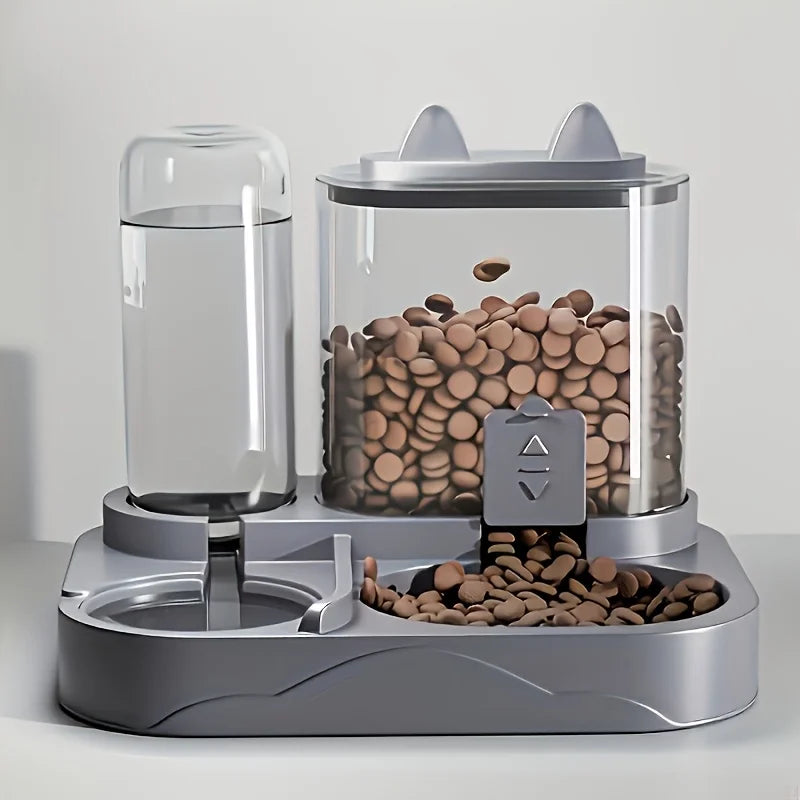 2-in-1 Large Automatic Cat Feeder & Waterer, No Battery Dry Wet Food Separation for Indoor Pets, Transparent Design