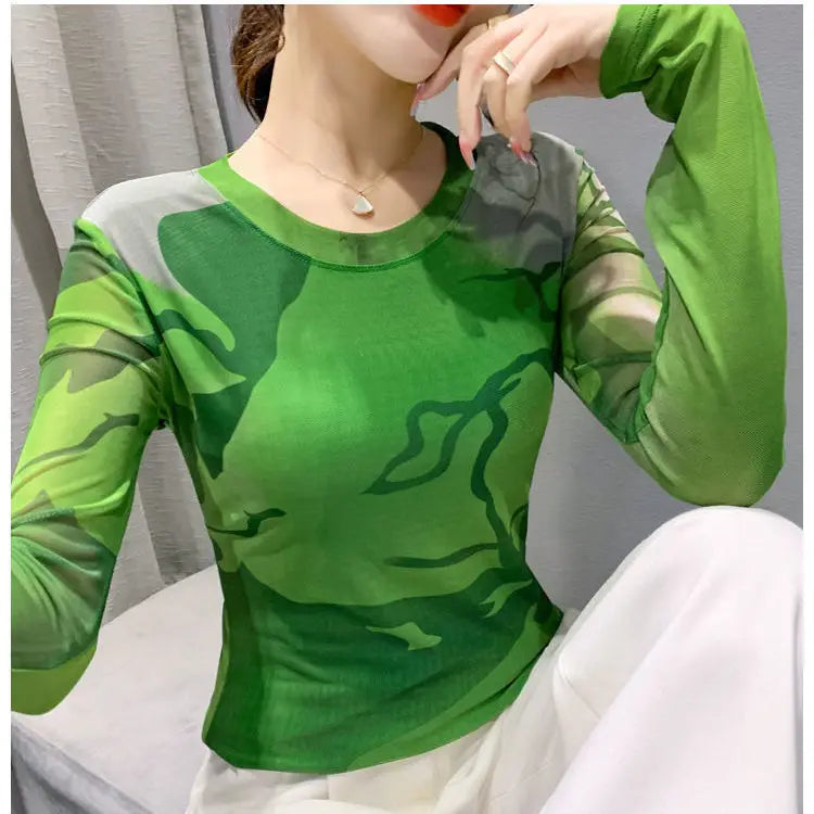 Woman T-shirt 2025 Mesh Skinny Tshirt Top for Women ClothingWith Print Original Fitted Simple Cheap Stylish Cool Beautiful Tee