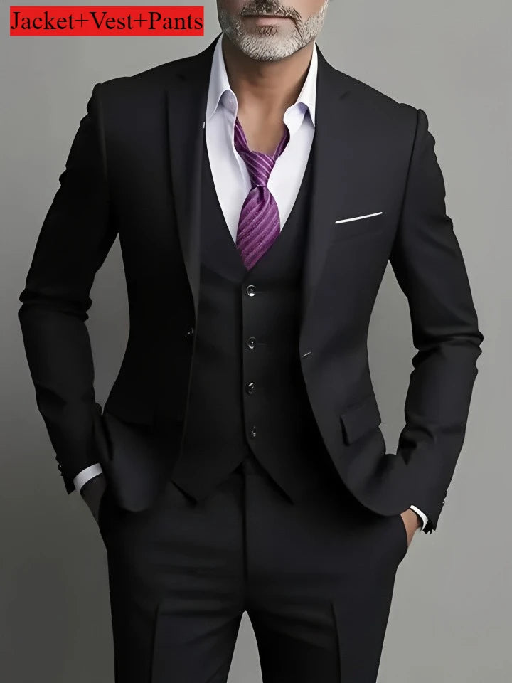 Men's Business Casual Suit for Weddings, Genuine Blazer, Vest and Pants, Big & Tall,Slim Fit Waistcoat, Dress Trousers, US Size