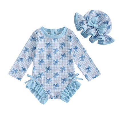 Kids Baby Girl Summer Swimwear Floral Print Backless Ruffles Long Sleeve Bodysuit Bathing Suit Girls Beachwear 0-4 Years