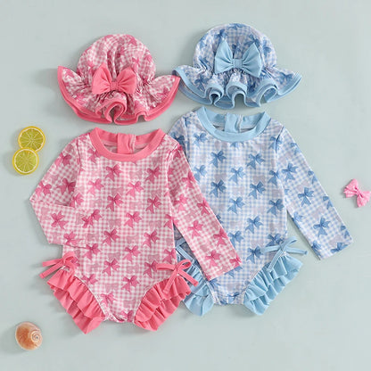 Kids Baby Girl Summer Swimwear Floral Print Backless Ruffles Long Sleeve Bodysuit Bathing Suit Girls Beachwear 0-4 Years