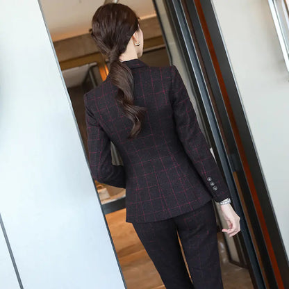 Plaid Formal Suit for Women's Office Attire