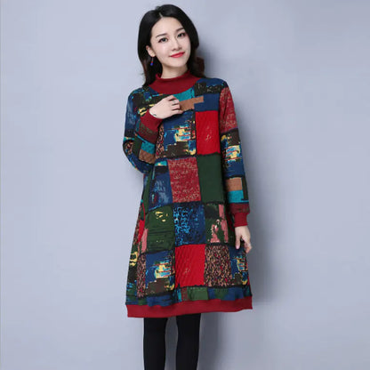 Plus Size Loose Fitting Floral Long Sleeve Dress