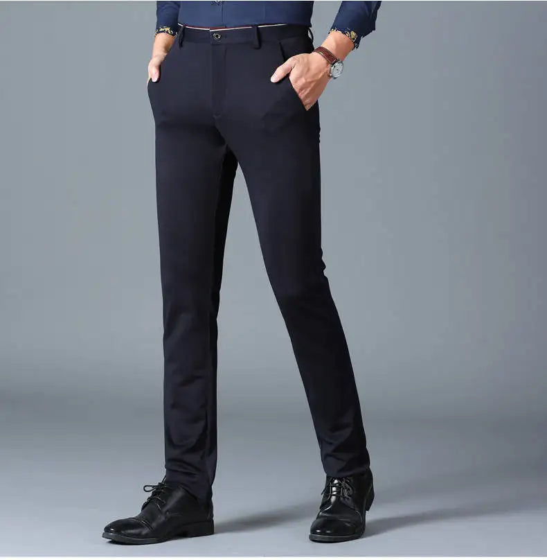 Suit Pants for Men Fashion Elegant Male Dress Pants Solid Color Straight Long Trousers Man Slim Fit Formal Trousers Black