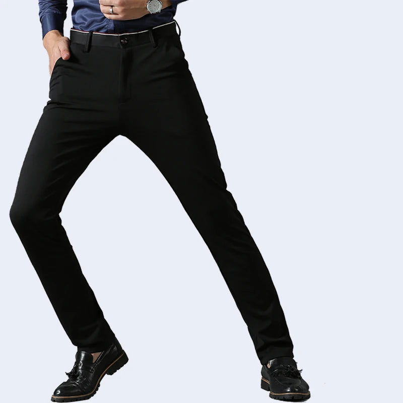 Suit Pants for Men Fashion Elegant Male Dress Pants Solid Color Straight Long Trousers Man Slim Fit Formal Trousers Black