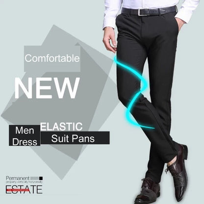Suit Pants for Men Fashion Elegant Male Dress Pants Solid Color Straight Long Trousers Man Slim Fit Formal Trousers Black