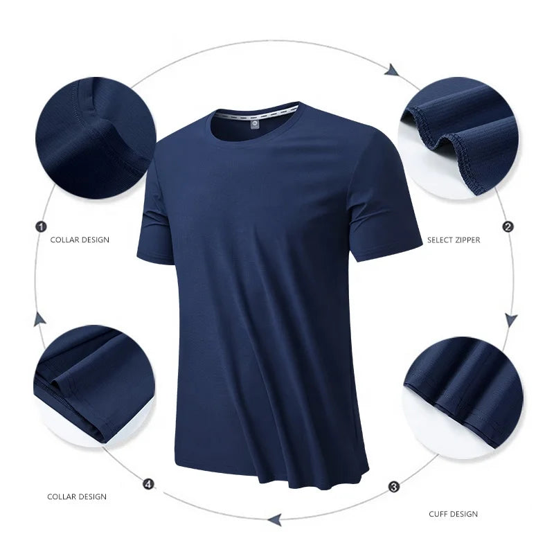 Custom Logo Fitness Nylon Spandex Men's Breathable Quick Dry Sport Short Sleeve Workout Gym Wear Blank Athletic T Shirt