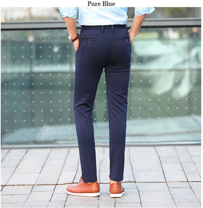 Suit Pants for Men Fashion Elegant Male Dress Pants Solid Color Straight Long Trousers Man Slim Fit Formal Trousers Black