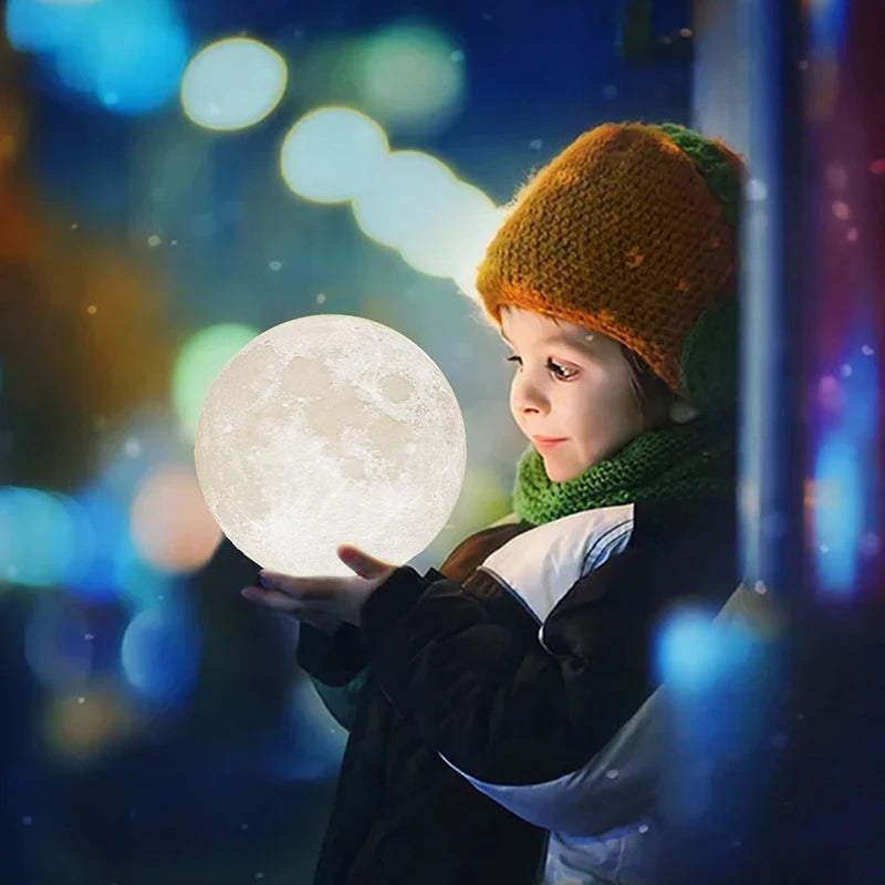 ZK30 Levitating Moon Lamp Night Light Floating 3D Printing LED Moon Lamp with Wooden Base and Magnetic with 3 Colors