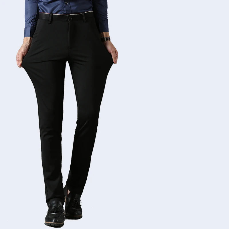 Suit Pants for Men Fashion Elegant Male Dress Pants Solid Color Straight Long Trousers Man Slim Fit Formal Trousers Black