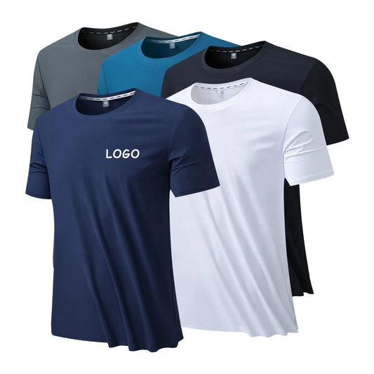 Custom Logo Fitness Nylon Spandex Men's Breathable Quick Dry Sport Short Sleeve Workout Gym Wear Blank Athletic T Shirt