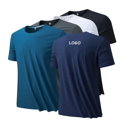 Custom Logo Fitness Nylon Spandex Men's Breathable Quick Dry Sport Short Sleeve Workout Gym Wear Blank Athletic T Shirt