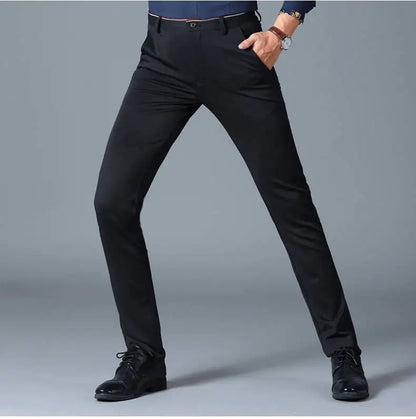 Suit Pants for Men Fashion Elegant Male Dress Pants Solid Color Straight Long Trousers Man Slim Fit Formal Trousers Black