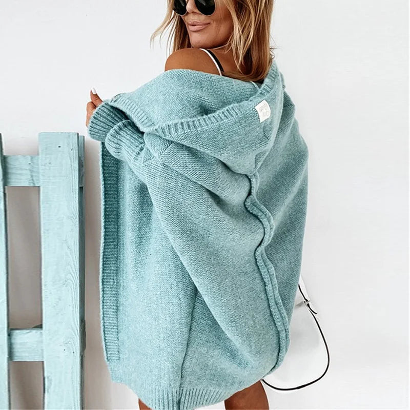 Women's Sweaters Winter Casual Loose Knitted Sweater Female Autumn Cardigans Women Hooded Coat Jacket 2021