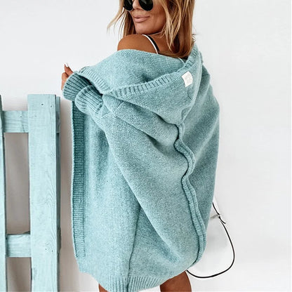Women's Sweaters Winter Casual Loose Knitted Sweater Female Autumn Cardigans Women Hooded Coat Jacket 2021