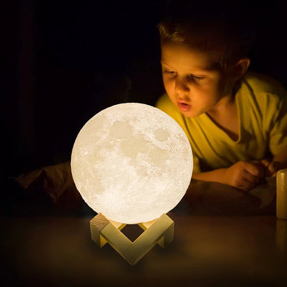 ZK30 Levitating Moon Lamp Night Light Floating 3D Printing LED Moon Lamp with Wooden Base and Magnetic with 3 Colors