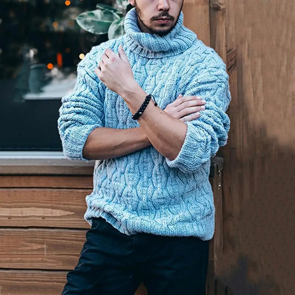 2021 Winter Warm Thick Woolen Sweaters Men Casual Knitted Turtleneck Jumper Tops Men's Fashion Solid Long Sleeve Ribbed Sweater