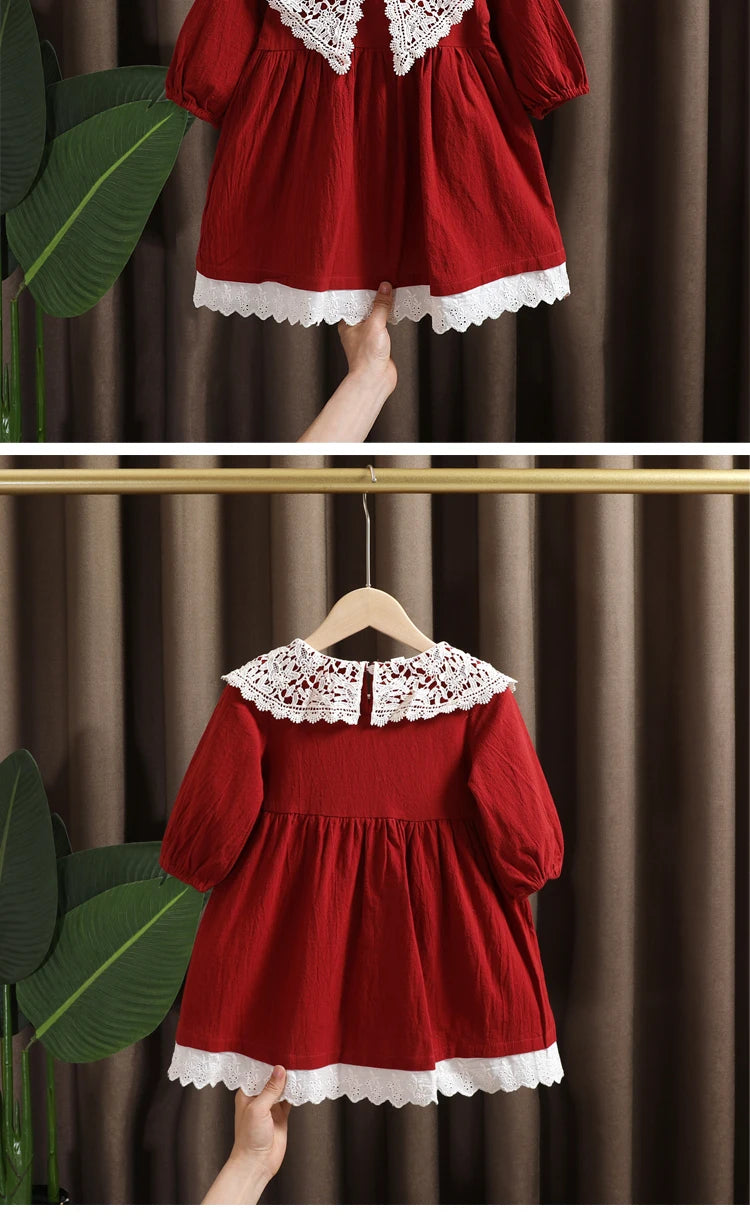 Spring baby girl clothes lace long sleeve dress costume for toddler girl baby birthday kids clothing straight long dresses dress