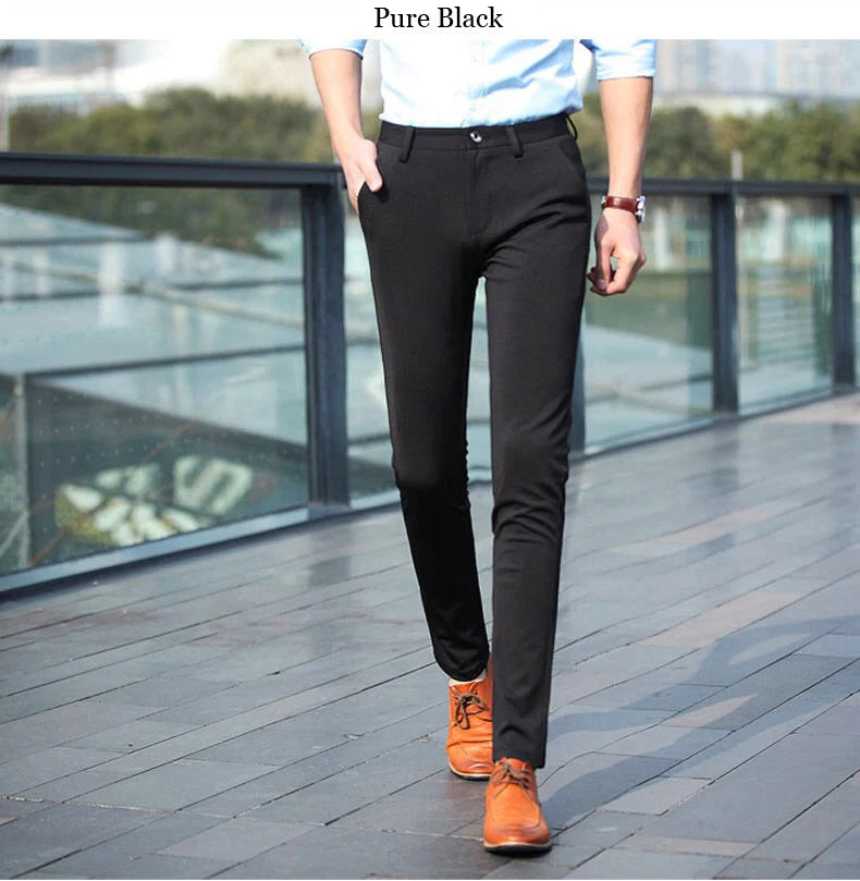 Suit Pants for Men Fashion Elegant Male Dress Pants Solid Color Straight Long Trousers Man Slim Fit Formal Trousers Black