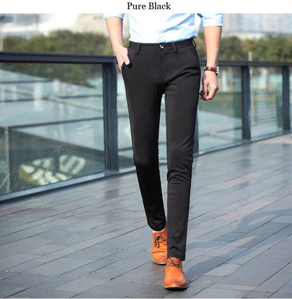 Suit Pants for Men Fashion Elegant Male Dress Pants Solid Color Straight Long Trousers Man Slim Fit Formal Trousers Black