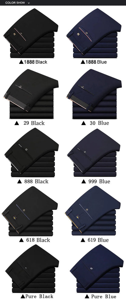 Suit Pants for Men Fashion Elegant Male Dress Pants Solid Color Straight Long Trousers Man Slim Fit Formal Trousers Black