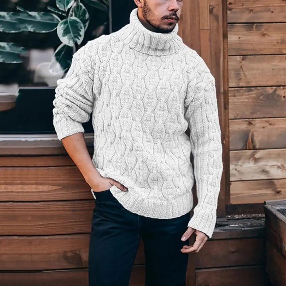 2021 Winter Warm Thick Woolen Sweaters Men Casual Knitted Turtleneck Jumper Tops Men's Fashion Solid Long Sleeve Ribbed Sweater