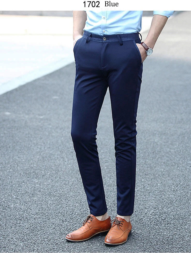Suit Pants for Men Fashion Elegant Male Dress Pants Solid Color Straight Long Trousers Man Slim Fit Formal Trousers Black