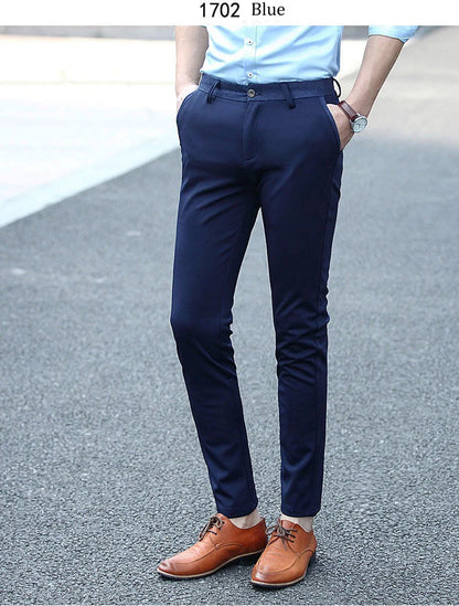 Suit Pants for Men Fashion Elegant Male Dress Pants Solid Color Straight Long Trousers Man Slim Fit Formal Trousers Black