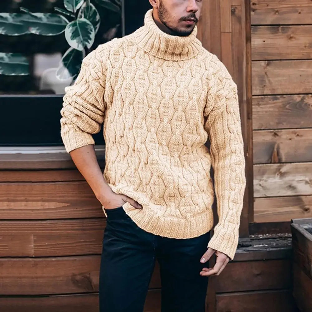 2021 Winter Warm Thick Woolen Sweaters Men Casual Knitted Turtleneck Jumper Tops Men's Fashion Solid Long Sleeve Ribbed Sweater