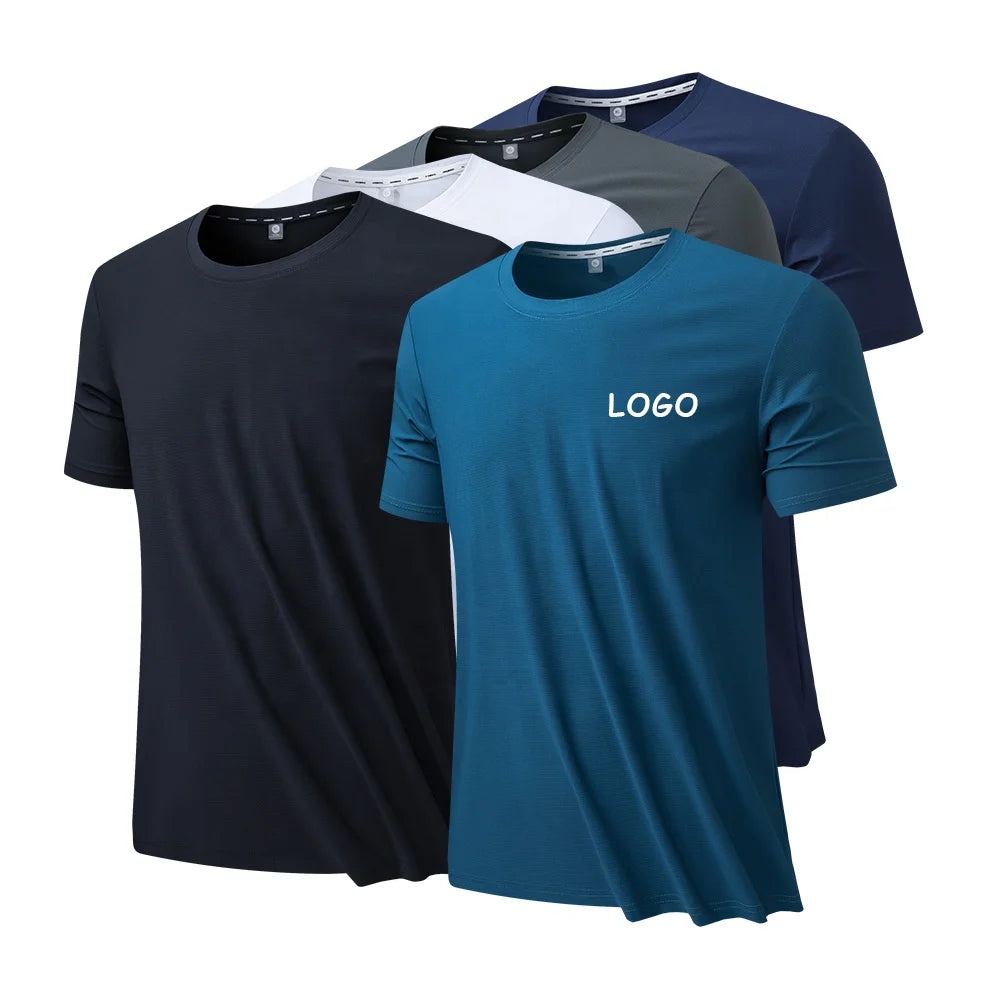 Custom Logo Fitness Nylon Spandex Men's Breathable Quick Dry Sport Short Sleeve Workout Gym Wear Blank Athletic T Shirt