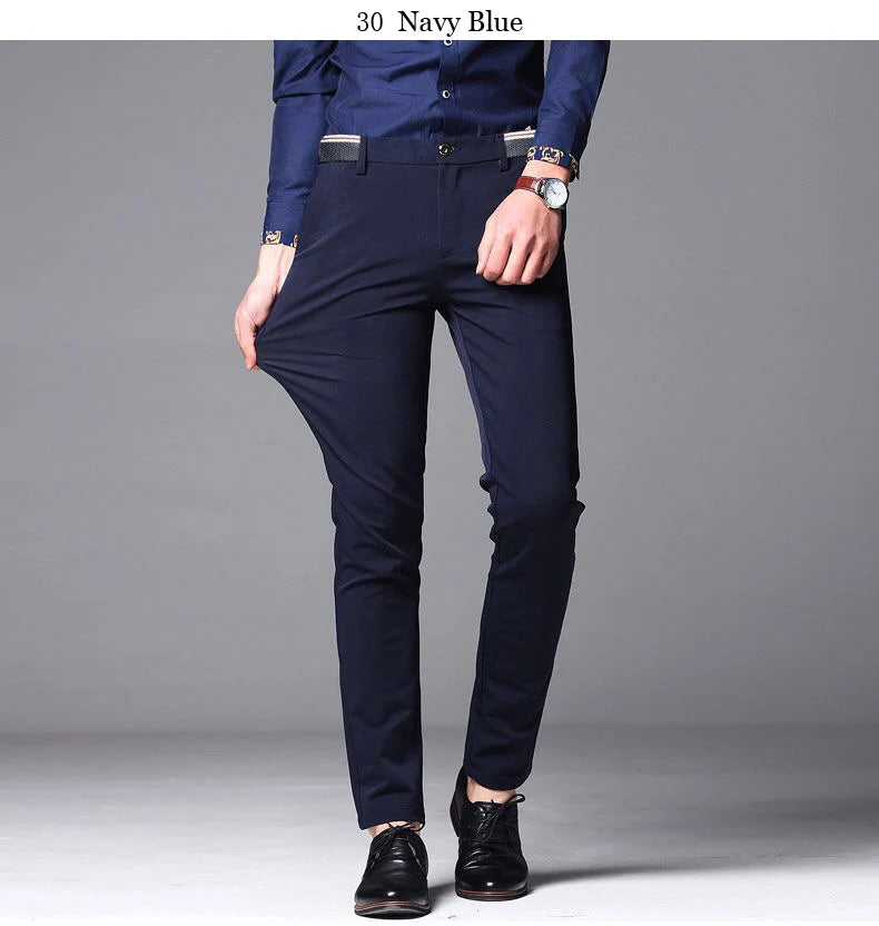 Suit Pants for Men Fashion Elegant Male Dress Pants Solid Color Straight Long Trousers Man Slim Fit Formal Trousers Black