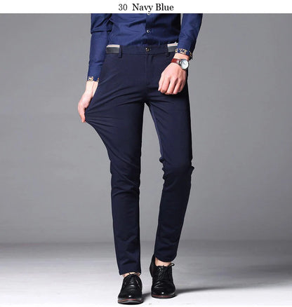 Suit Pants for Men Fashion Elegant Male Dress Pants Solid Color Straight Long Trousers Man Slim Fit Formal Trousers Black
