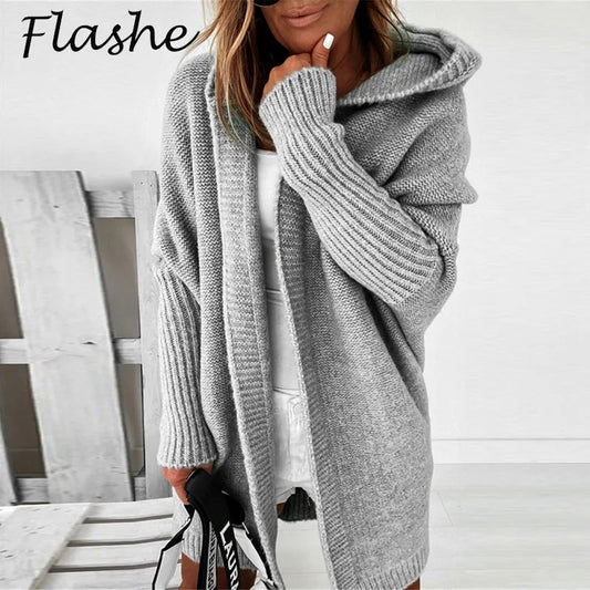 Women's Sweaters Winter Casual Loose Knitted Sweater Female Autumn Cardigans Women Hooded Coat Jacket 2021