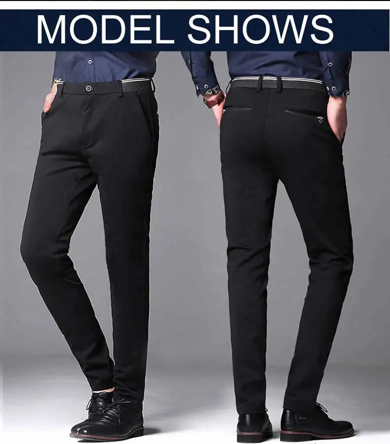 Suit Pants for Men Fashion Elegant Male Dress Pants Solid Color Straight Long Trousers Man Slim Fit Formal Trousers Black