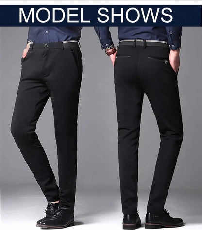 Suit Pants for Men Fashion Elegant Male Dress Pants Solid Color Straight Long Trousers Man Slim Fit Formal Trousers Black