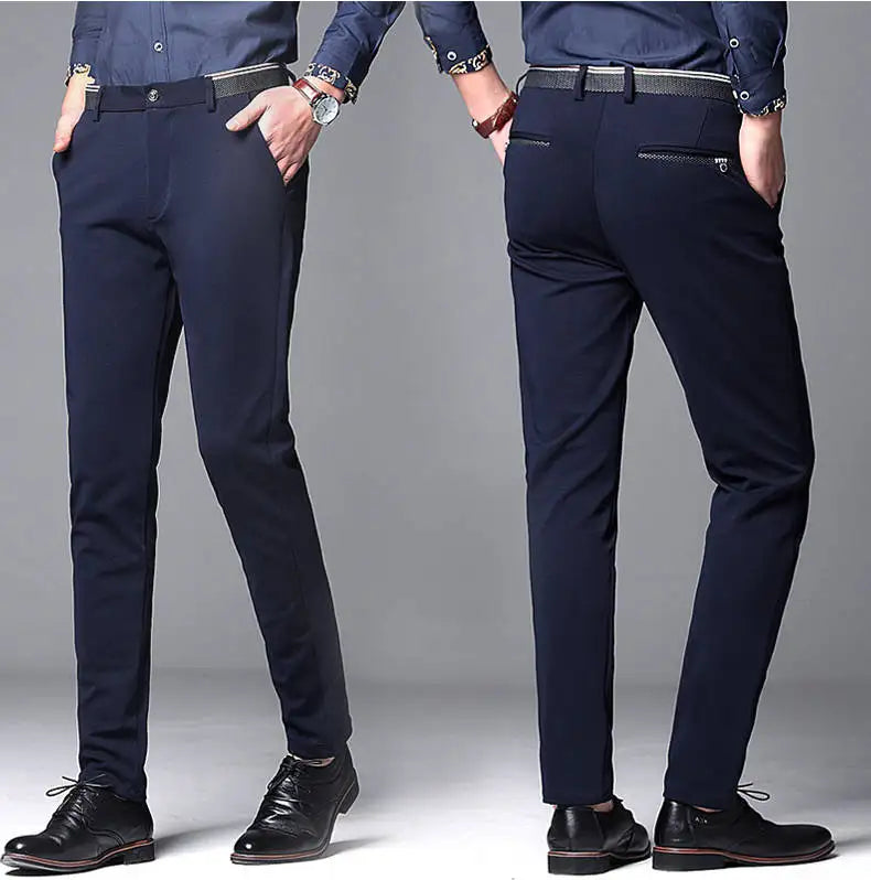 Suit Pants for Men Fashion Elegant Male Dress Pants Solid Color Straight Long Trousers Man Slim Fit Formal Trousers Black