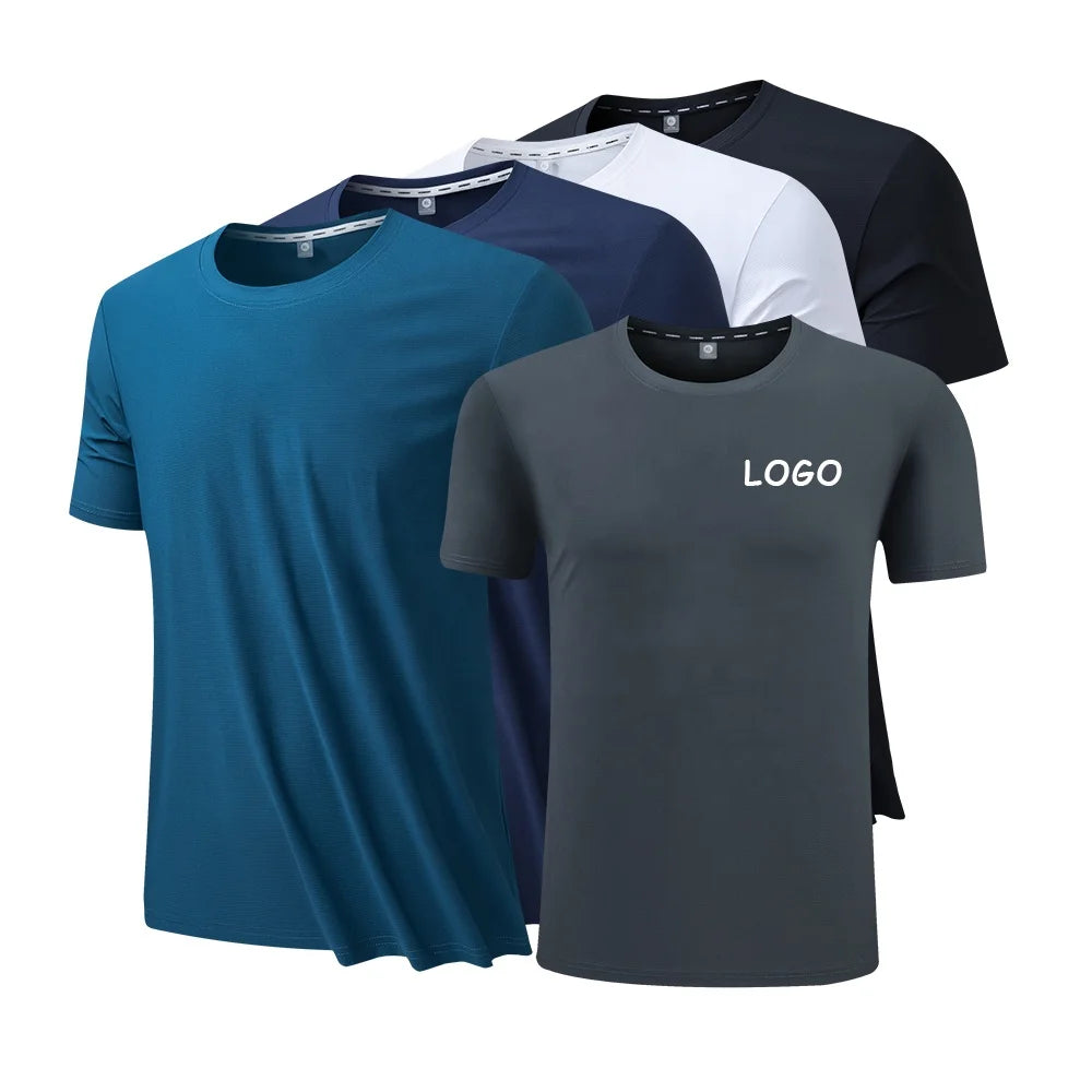 Custom Logo Fitness Nylon Spandex Men's Breathable Quick Dry Sport Short Sleeve Workout Gym Wear Blank Athletic T Shirt