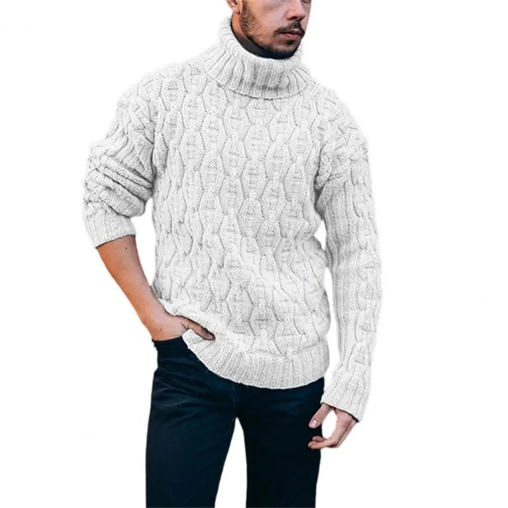 2021 Winter Warm Thick Woolen Sweaters Men Casual Knitted Turtleneck Jumper Tops Men's Fashion Solid Long Sleeve Ribbed Sweater