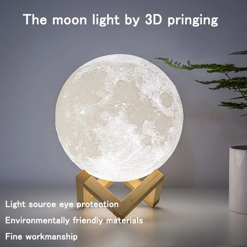ZK30 Levitating Moon Lamp Night Light Floating 3D Printing LED Moon Lamp with Wooden Base and Magnetic with 3 Colors