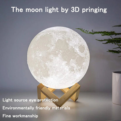 ZK30 Levitating Moon Lamp Night Light Floating 3D Printing LED Moon Lamp with Wooden Base and Magnetic with 3 Colors