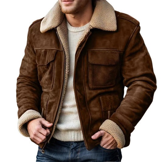 RSZGSWS Mens Shearling Bomber B3 Coats Winter RAF Aviator Faux Leather Suede Jackets Vintage Sherpa Lined Fleece Overcoats