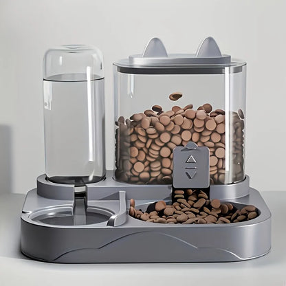 2-in-1 Large Automatic Cat Feeder & Waterer, No Battery Dry Wet Food Separation for Indoor Pets, Transparent Design