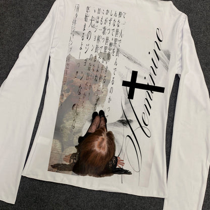 Women's T-shirts Woman Clothes for Women Trashy Y2k 2000s Tops Goth Anime Girl Long Sleeve Baby Tees Y2k Kitty Spring Woman