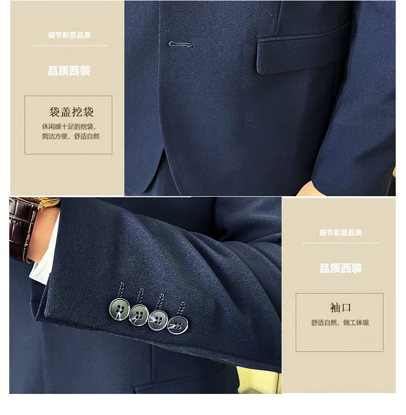 Suit (Blazer+ Pants) Fashion Men Solid color Business Wedding Work Casual Slim Professional Dress Groom Best Man Gentleman Suit
