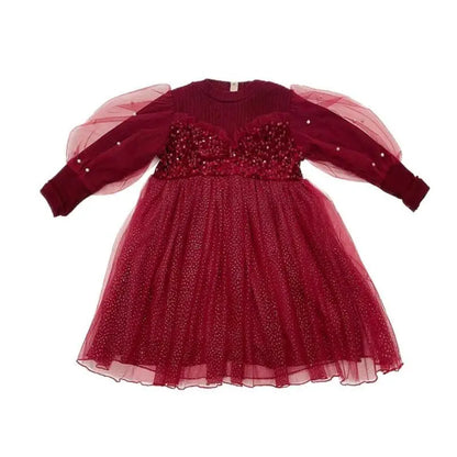 Spring Autumn Clothes for Kids Clothes Girls Solid Color Long Sleeve Fake Two Pieces Round Neck Patchwork Lace Princess Dresses