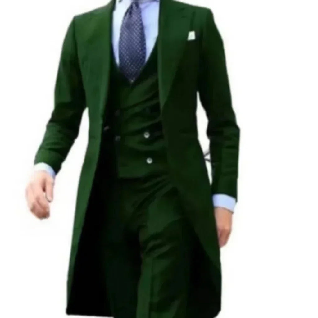 Suits for Men Peak Lapel Long Tail Coat 3 Pieces Blazer Vest and Pants Set Formal  Wedding Dresses Ceremony Evening Party