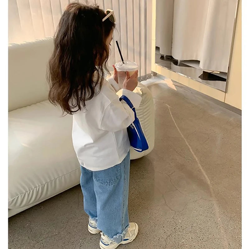 Spring Girl Top And Bottom Clothes Set Korean Fashion Simplicity Suit For Girls Rainbow Printed Long Sleeves+Pants Two Piece Set