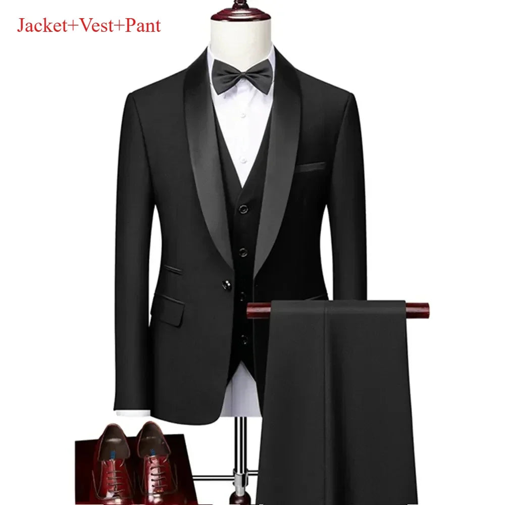 New Men's 2/3 Pieces Suit Formal Business Notch Lapel Slim Fit Tuxedos Best Man Blazer For Wedding Dress