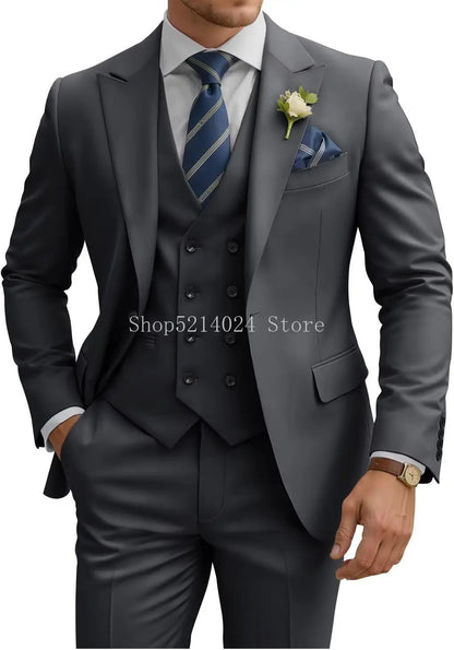 Mens Suit 3 Piece Slim Fit Suits for Men Double Breasted Suit Wedding Prom Suits Formal Business Dinner Tuxedo